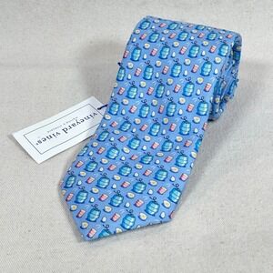 Vineyard Vines Mens Kegs & Eggs Blue Silk Novelty Necktie USA 3.5" x 63" NWT